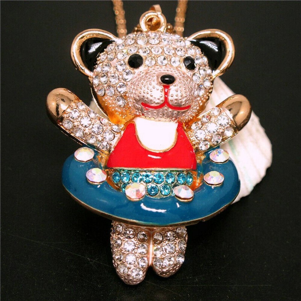 TEDDY BEAR Ballet Dancer Tutu Rhinestone Necklace